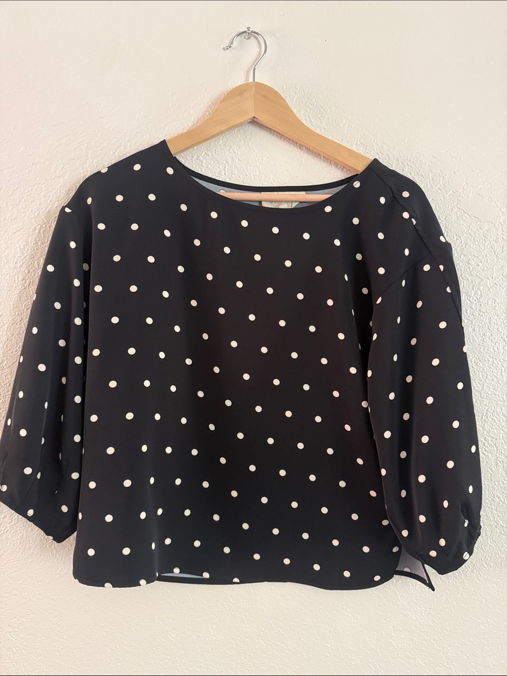 MELLODAY Black Blouse with White Polka Dots